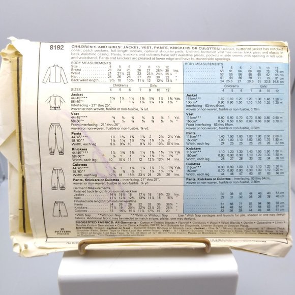 UNCUT Vintage Sewing PATTERN McCalls 8192, Girls 1982 Jacket Vest Pants Knickers - Picture 2 of 2